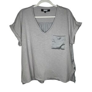 DKNY Gray Whimsical Shimmery Boxy Lagenlook  Top  SZ L
